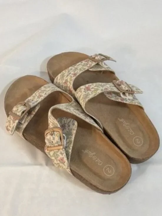 Cat & Jack Floral Buckle Slide Sandals Beige Multicolor Women's AU Size 2 - Picture 3 of 5